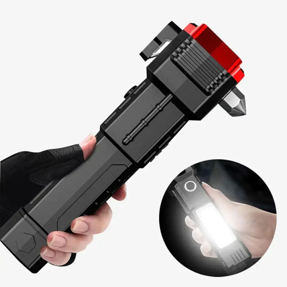 Rechargeable Tactical LED Flashlight & Power Bank with Safety Hammer