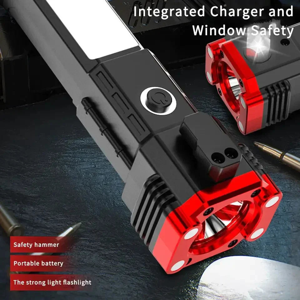 Rechargeable Tactical LED Flashlight & Power Bank with Safety Hammer