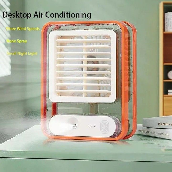 Portable USB Air Cooler Fan – 3-Speed, Mist Spray, Rechargeable | Random Color