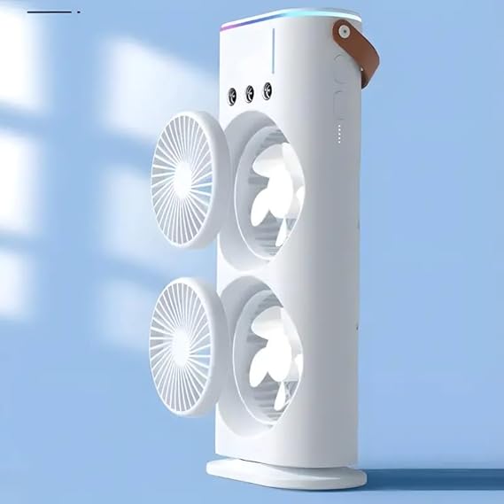 Mini Double Head Mist Fan with LED Light & Humidifier | Portable Air Cooler for Home, Office & Travel